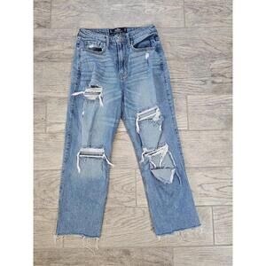 Hollister Ultra High-Rise Straight Cut Off Denim Jeans Distressed Pants Size 26